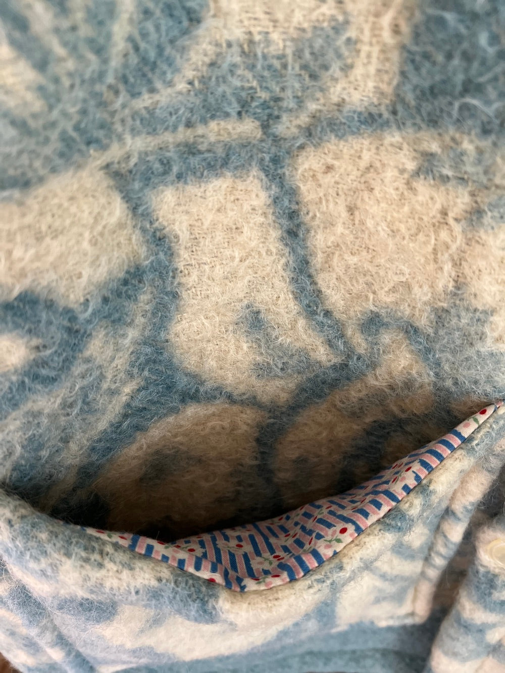 Blue and Cream Wool Flower Coat
