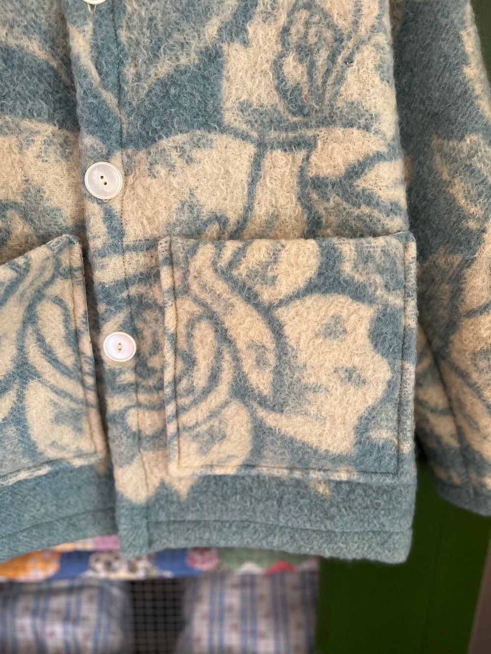 Blue and Cream Wool Flower Coat