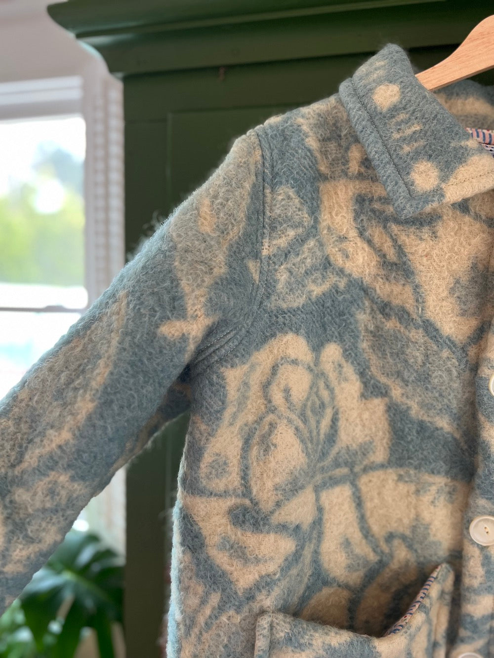 Blue and Cream Wool Flower Coat
