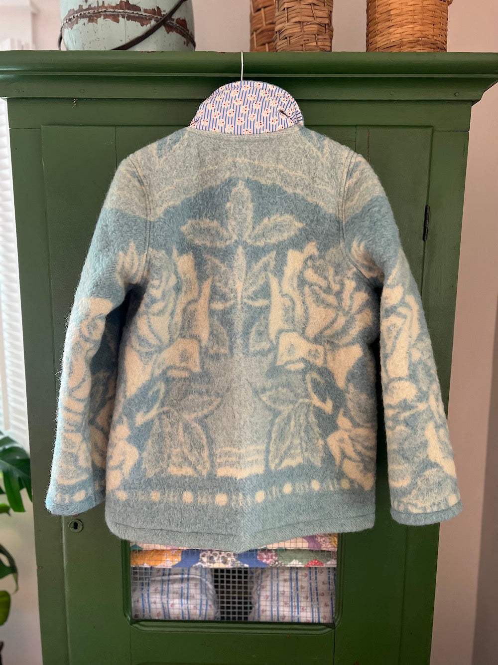 Blue and Cream Wool Flower Coat