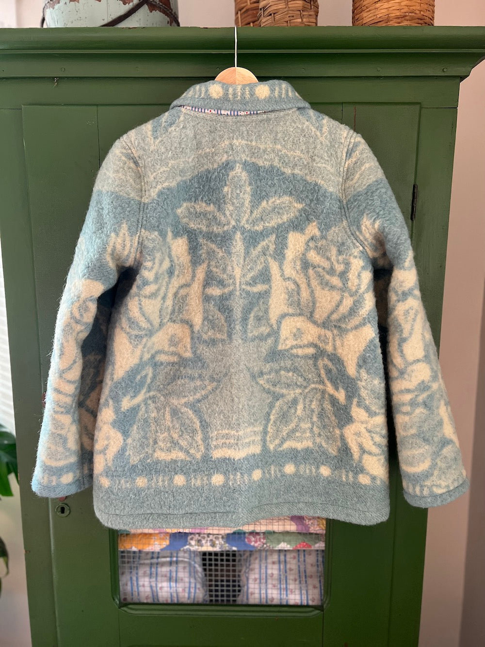 Blue and Cream Wool Flower Coat