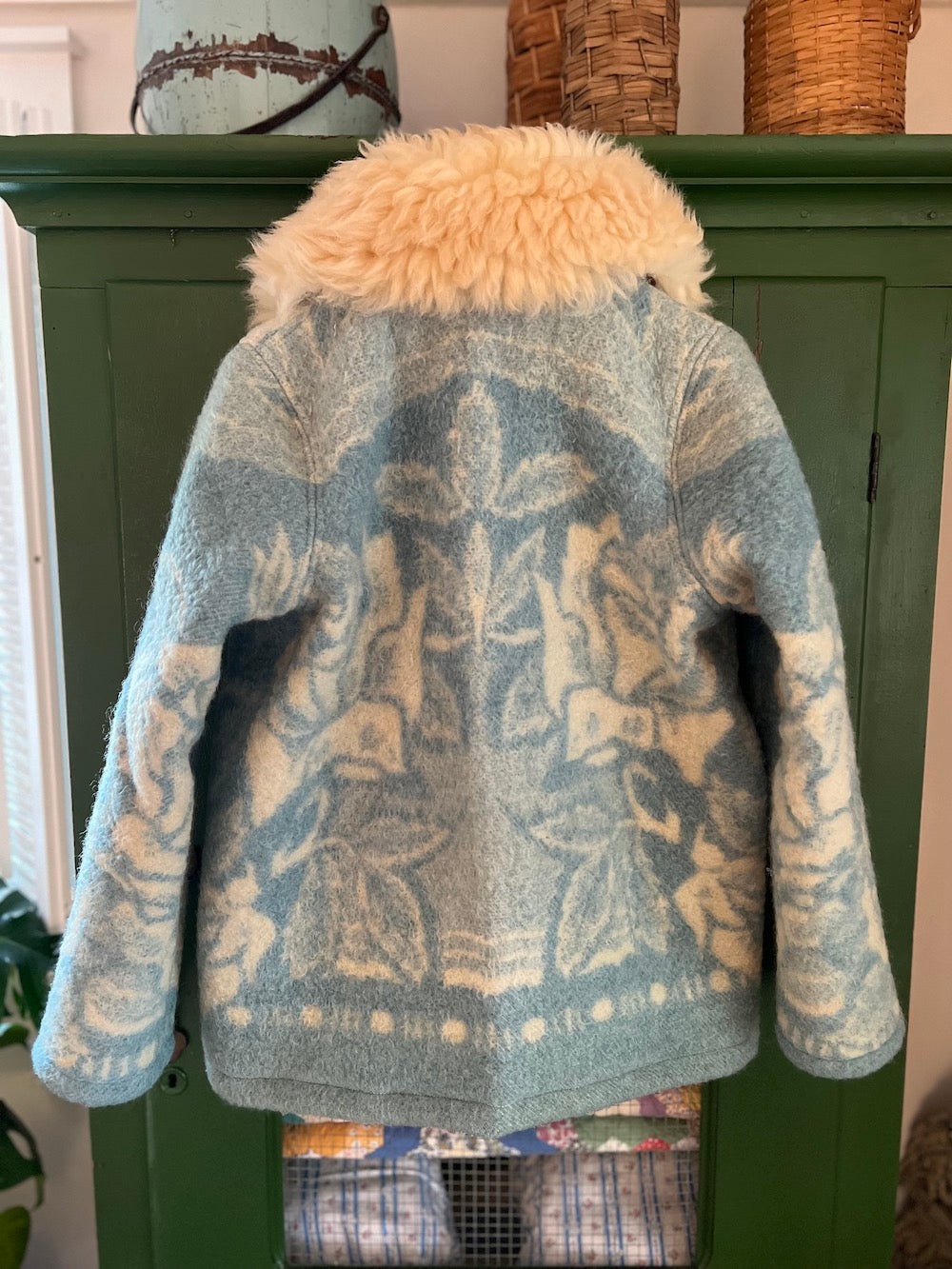 Blue and Cream Wool Flower Coat