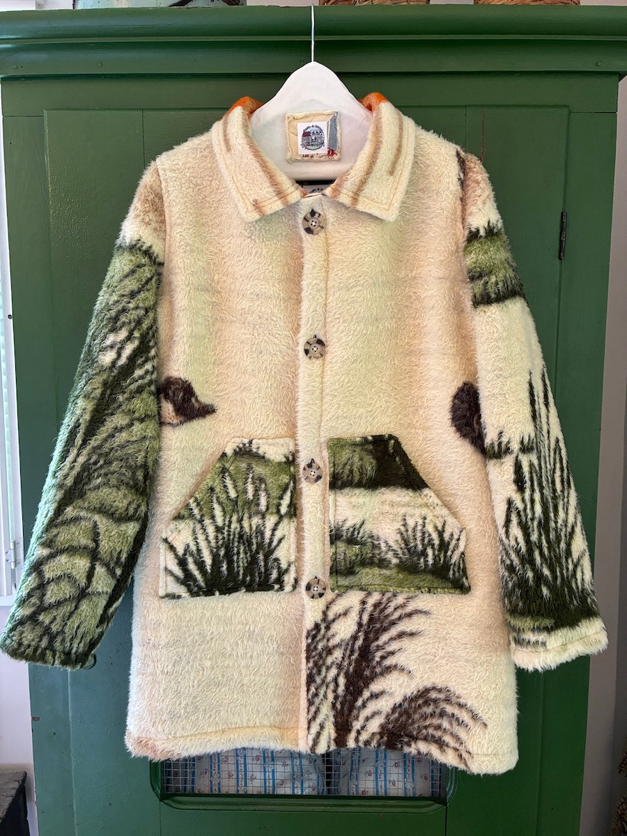 Flying Geese Blanket Coat with Removable Fur Collar