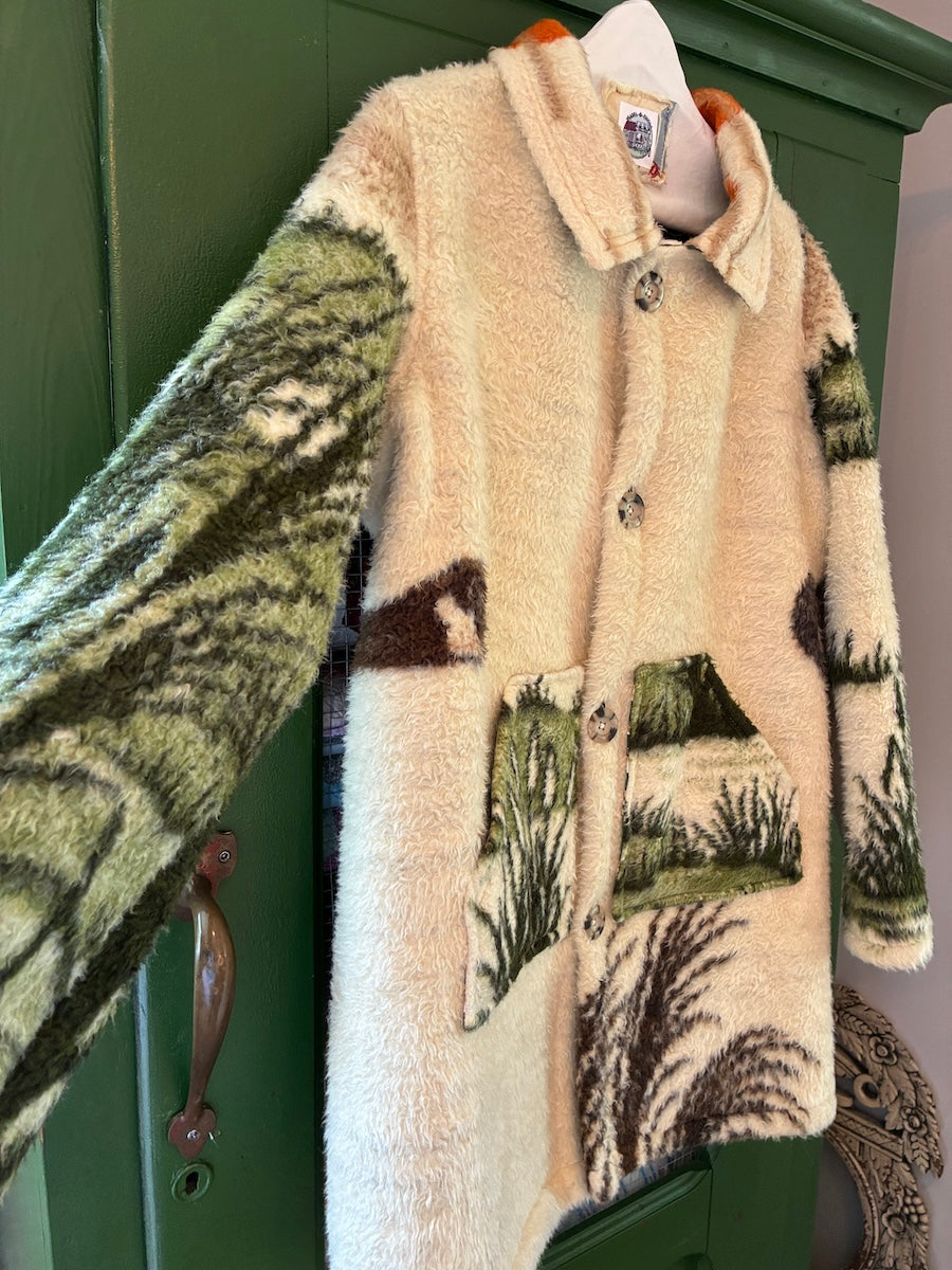 Flying Geese Blanket Coat with Removable Fur Collar