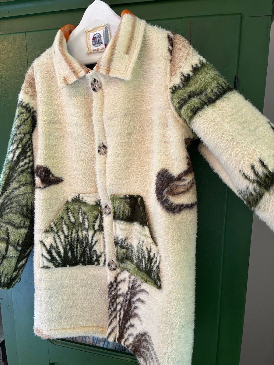 Flying Geese Blanket Coat with Removable Fur Collar