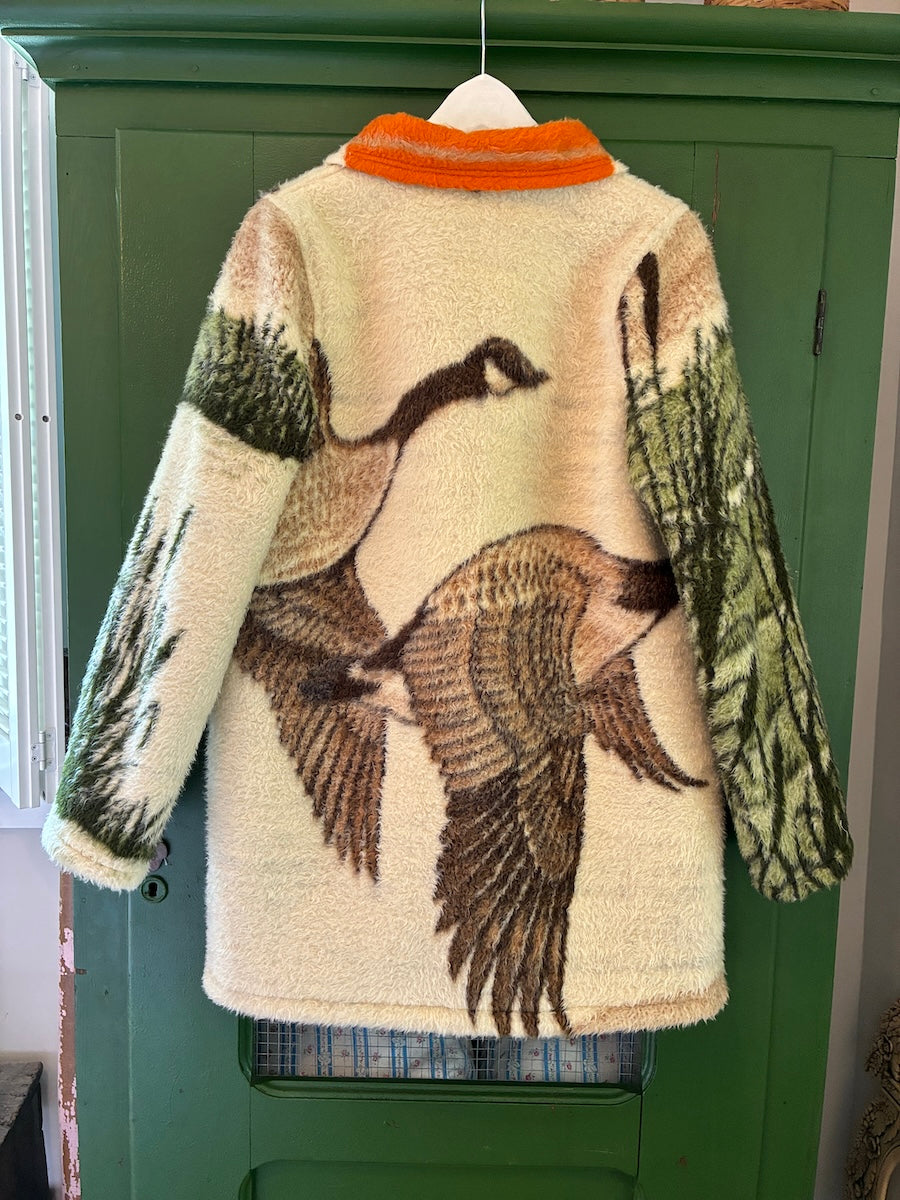 Flying Geese Blanket Coat with Removable Fur Collar