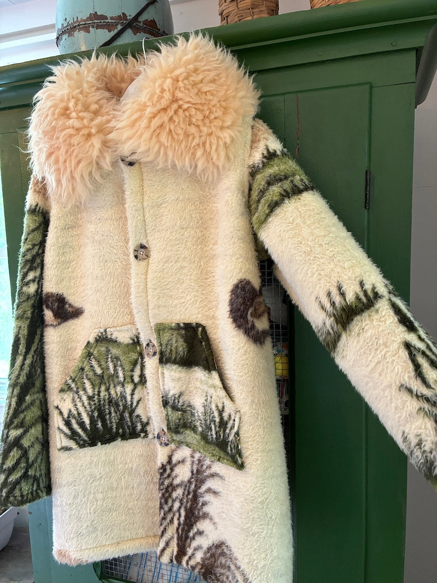 Flying Geese Blanket Coat with Removable Fur Collar
