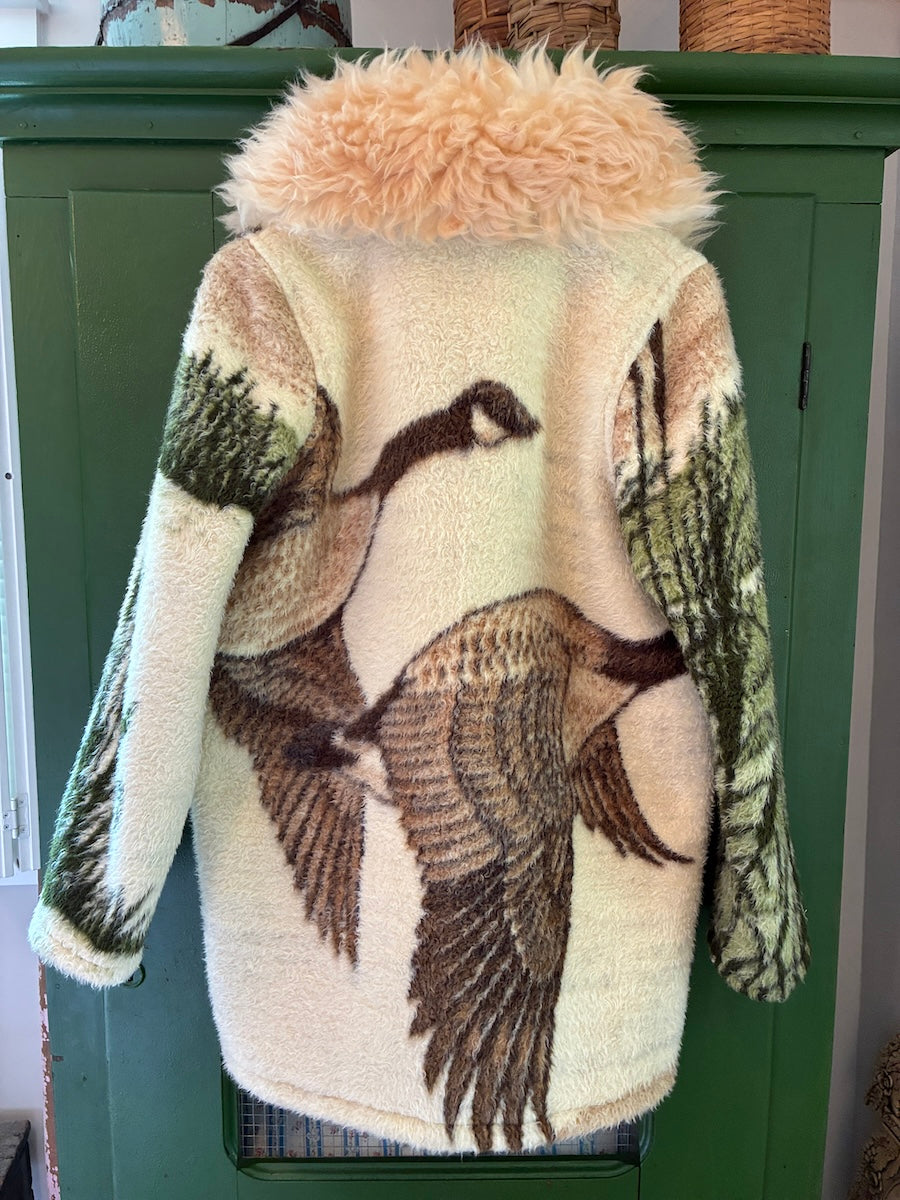 Flying Geese Blanket Coat with Removable Fur Collar