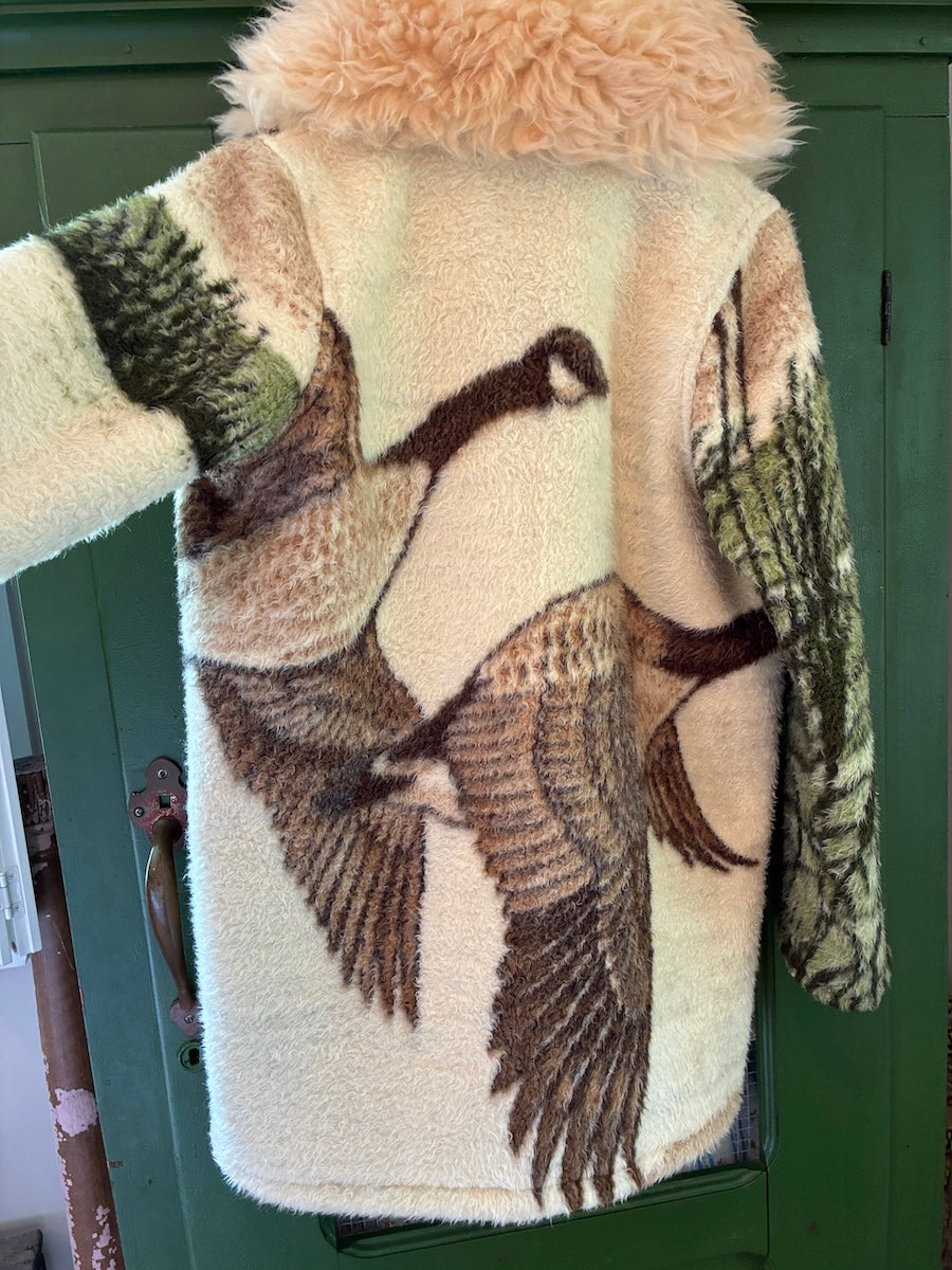Flying Geese Blanket Coat with Removable Fur Collar