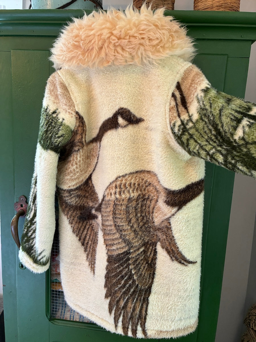 Flying Geese Blanket Coat with Removable Fur Collar