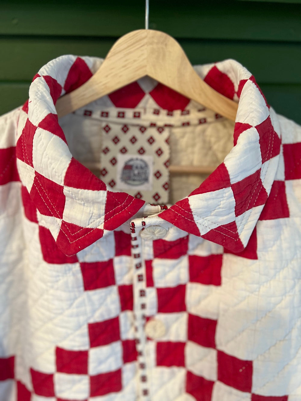 Red and White Irish Chain Cropped Jacket with Removable Collar