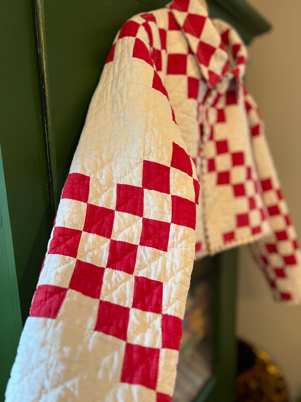 Red and White Irish Chain Cropped Jacket with Removable Collar
