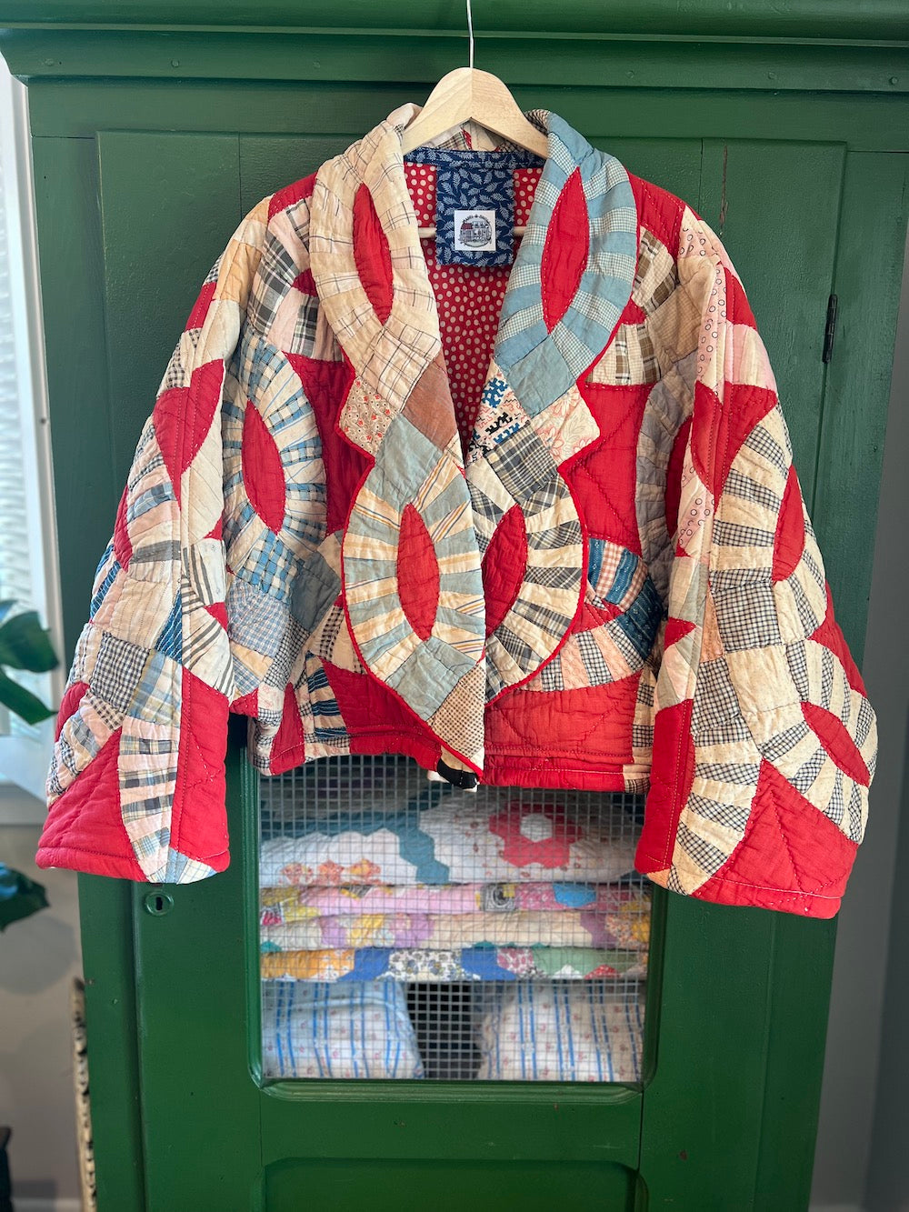 Red Double Wedding Ring Hummingbird Jacket