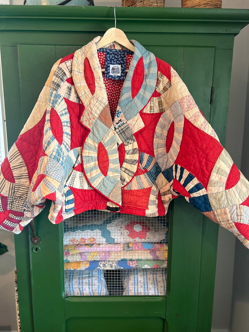 Red Double Wedding Ring Hummingbird Jacket