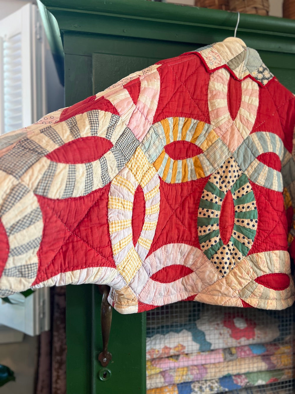 Red Double Wedding Ring Hummingbird Jacket