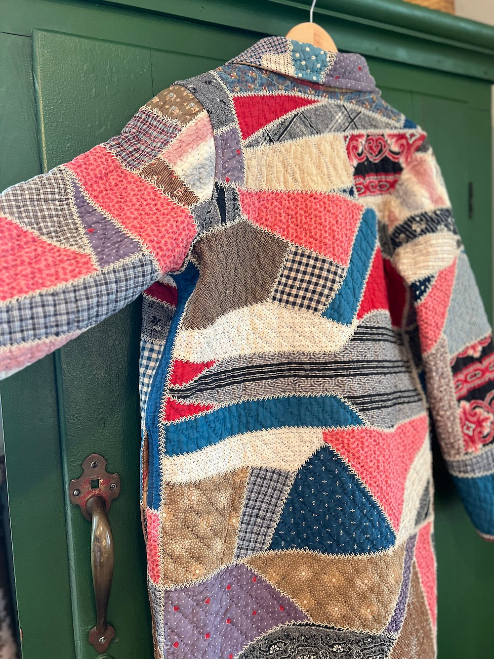 Crazy Quilt Long Coat with removable collar