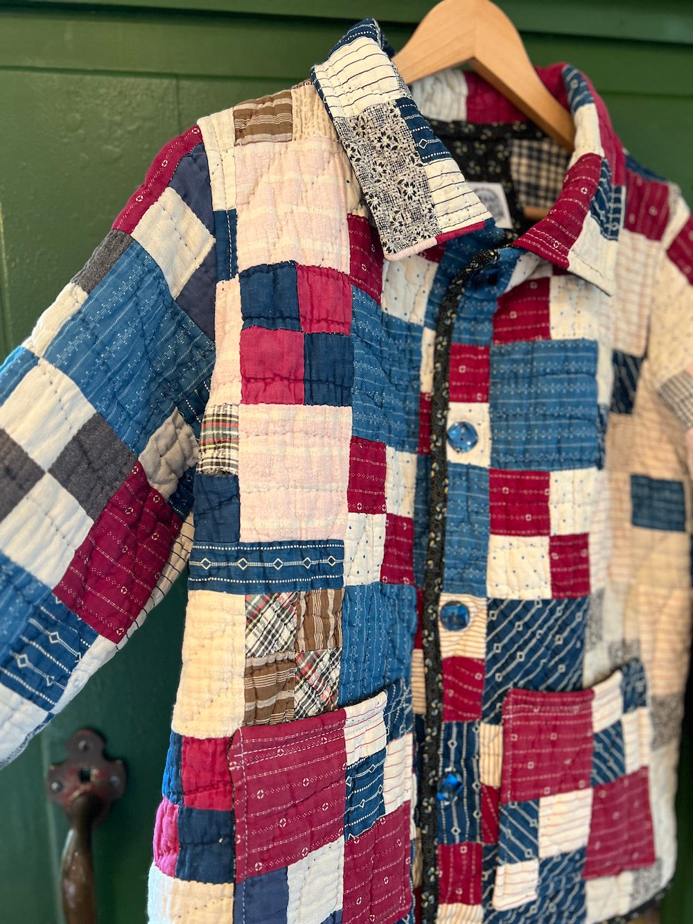 Indigo Patchwork Coat with Removable Collar