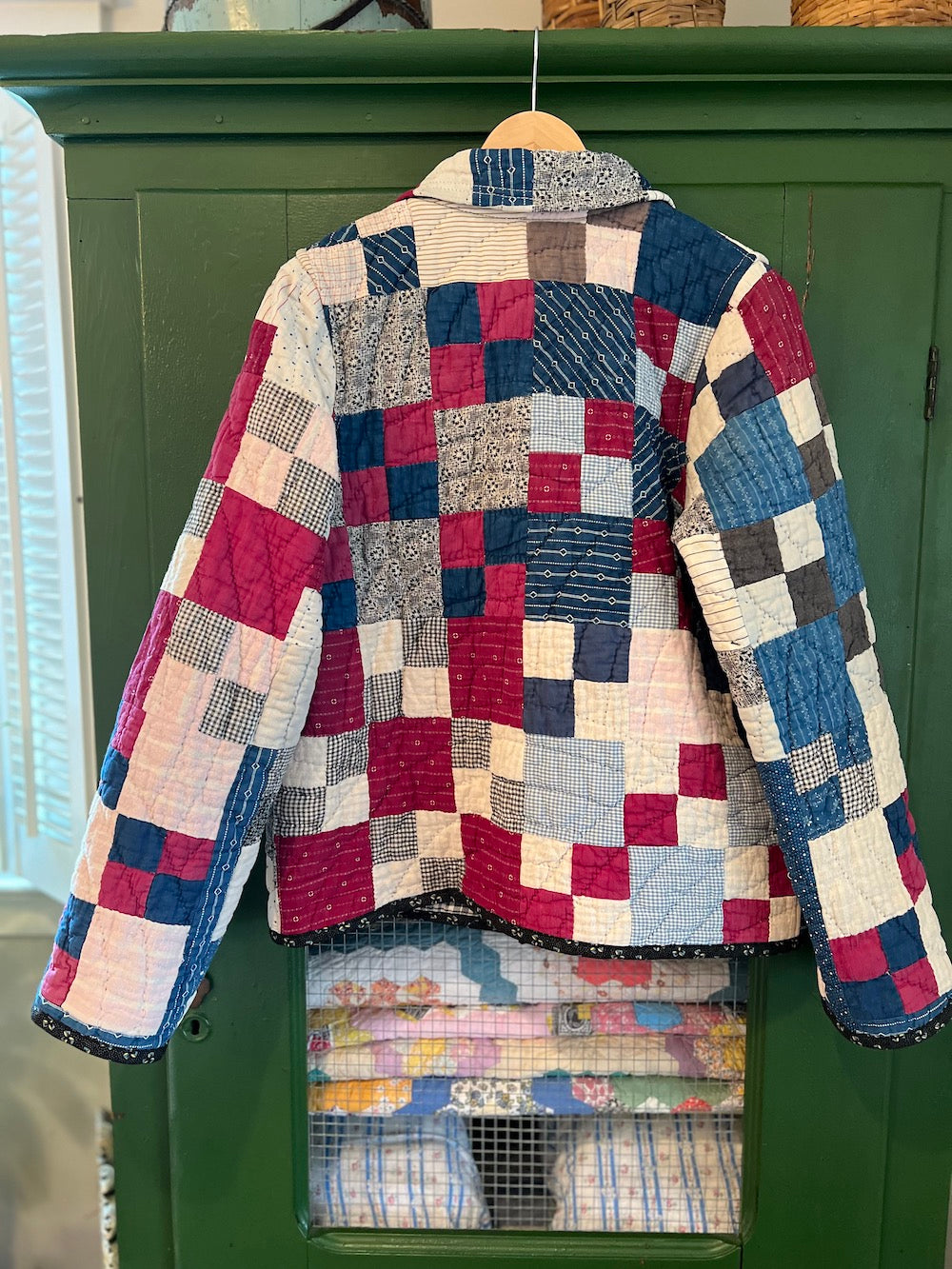 Indigo Patchwork Coat with Removable Collar