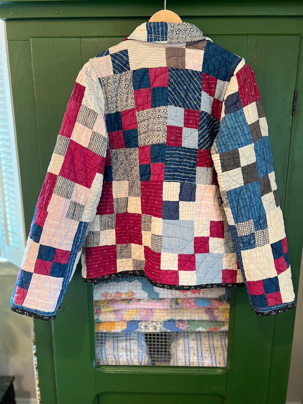 Indigo Patchwork Coat with Removable Collar