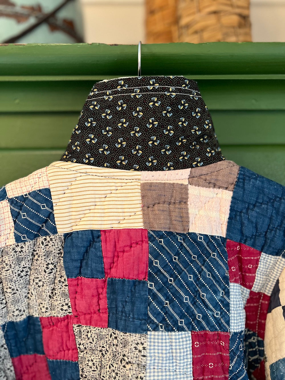 Indigo Patchwork Coat with Removable Collar