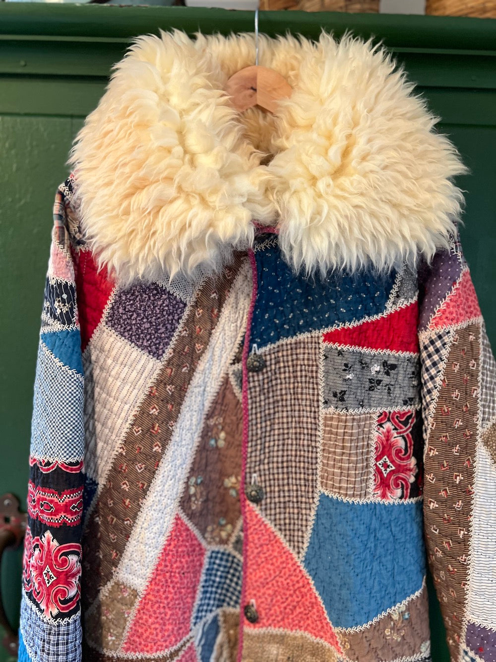 Crazy Quilt Long Coat with removable collar