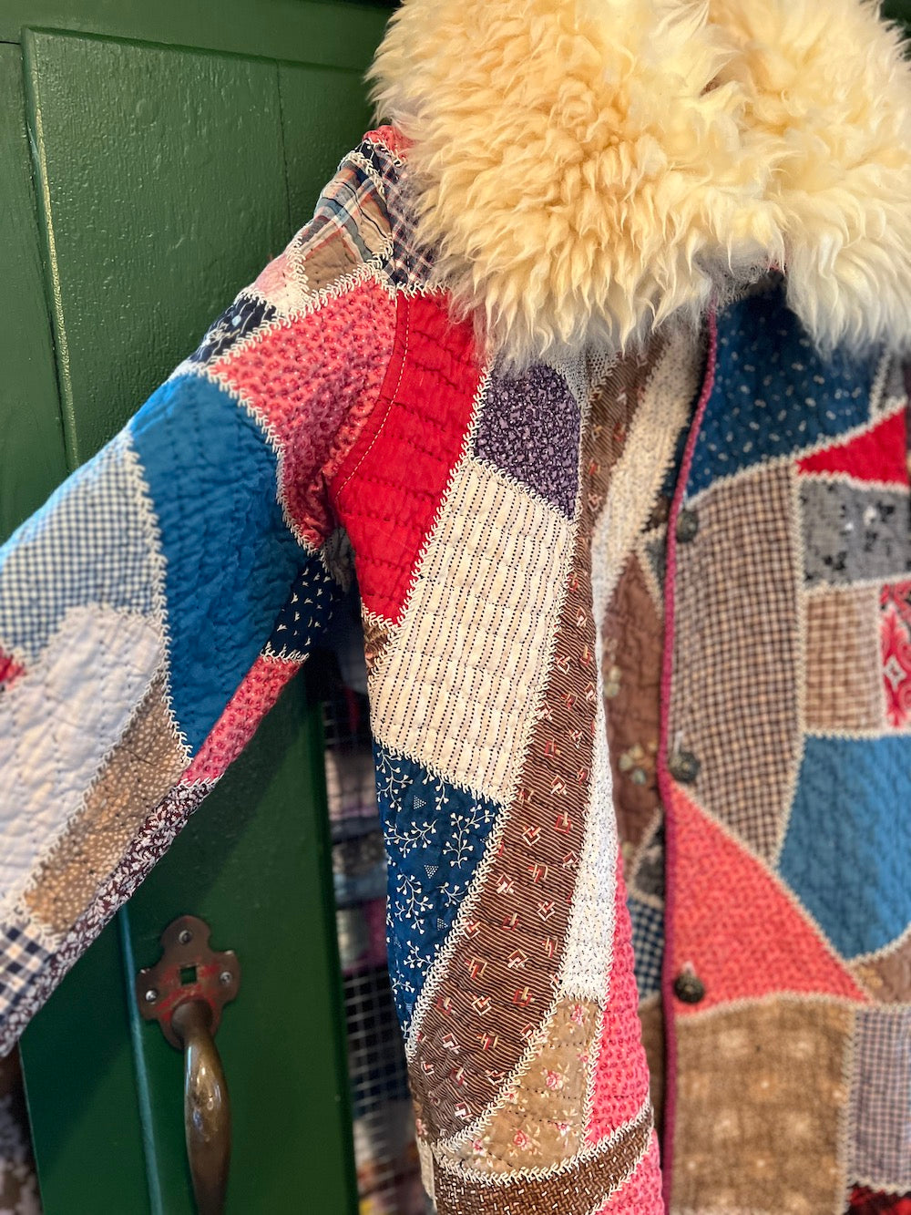 Crazy Quilt Long Coat with removable collar