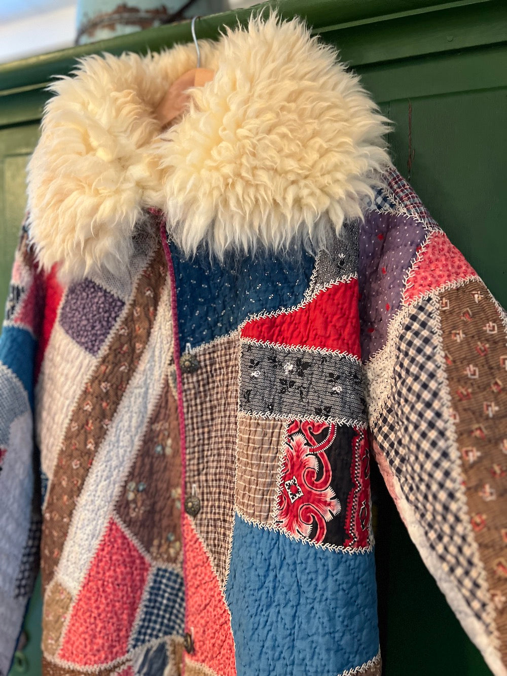 Crazy Quilt Long Coat with removable collar
