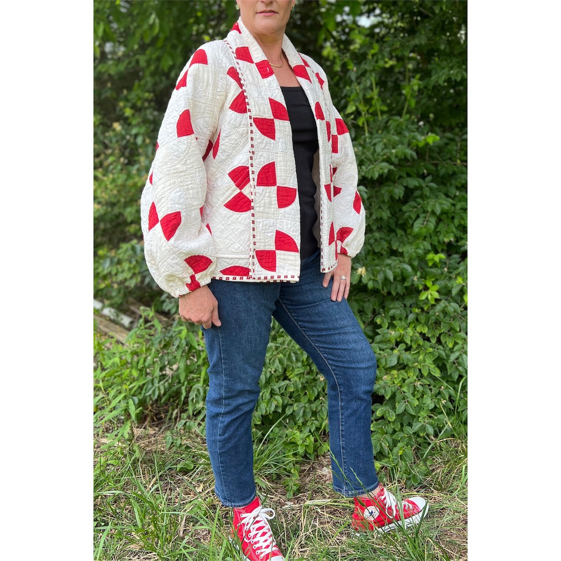 Red and White Drunkards Path Hummingbird Jacket