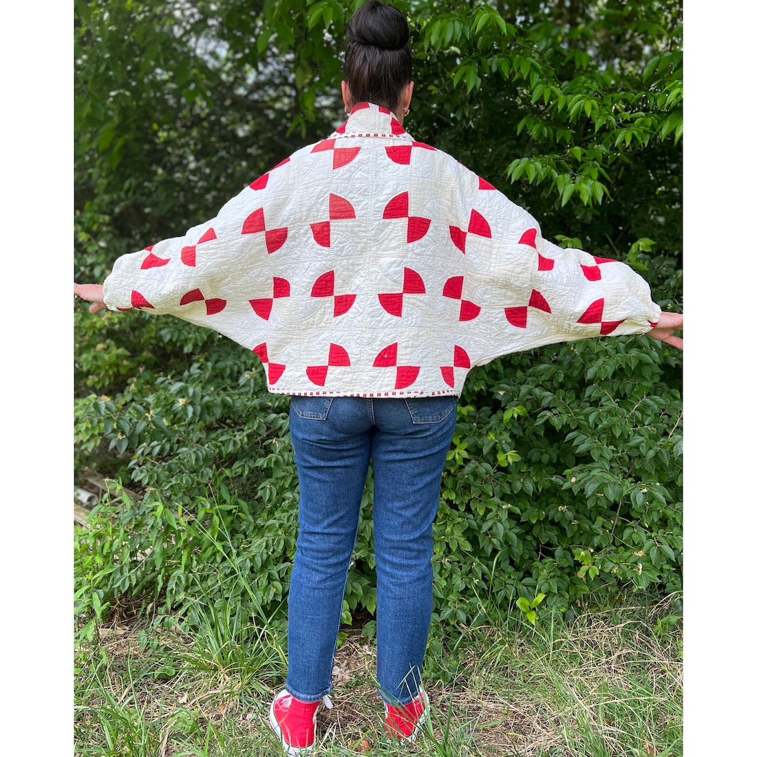 Red and White Drunkards Path Hummingbird Jacket