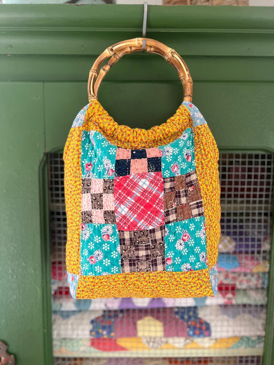 Yellow Multicolor Handmade Quilt Handbag/Purse