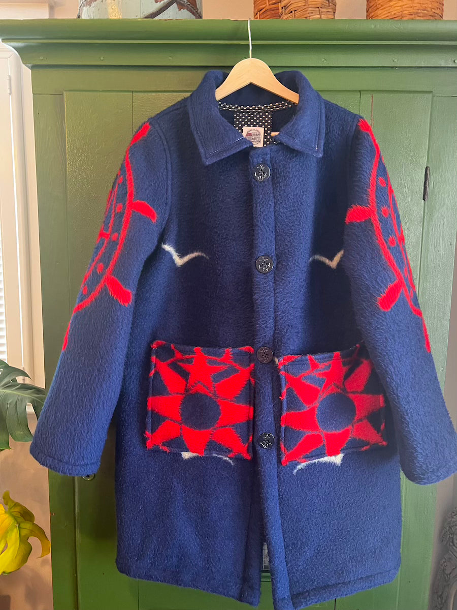 Nautical Blanket Coat With Removable Collar