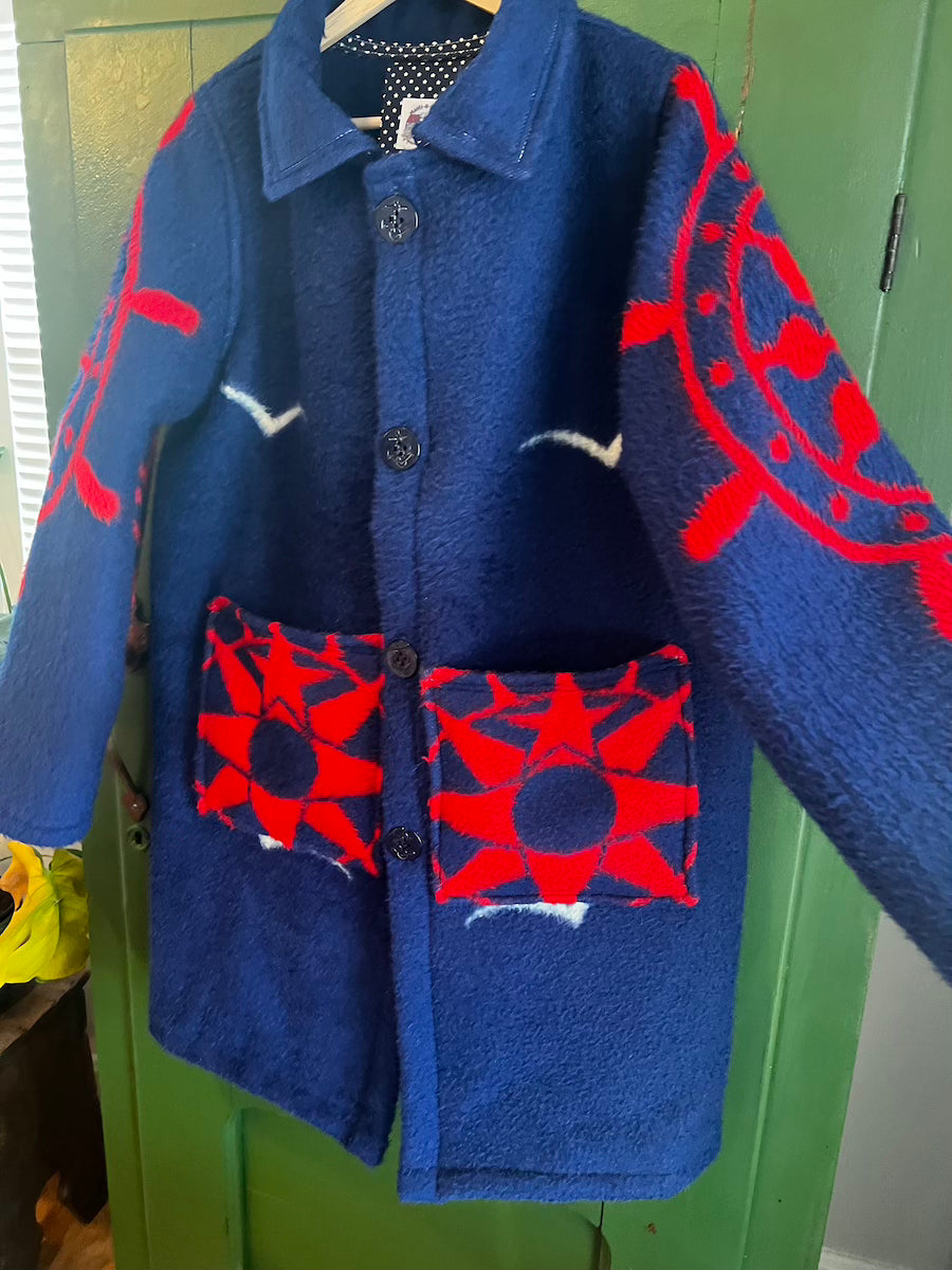 Nautical Blanket Coat With Removable Collar