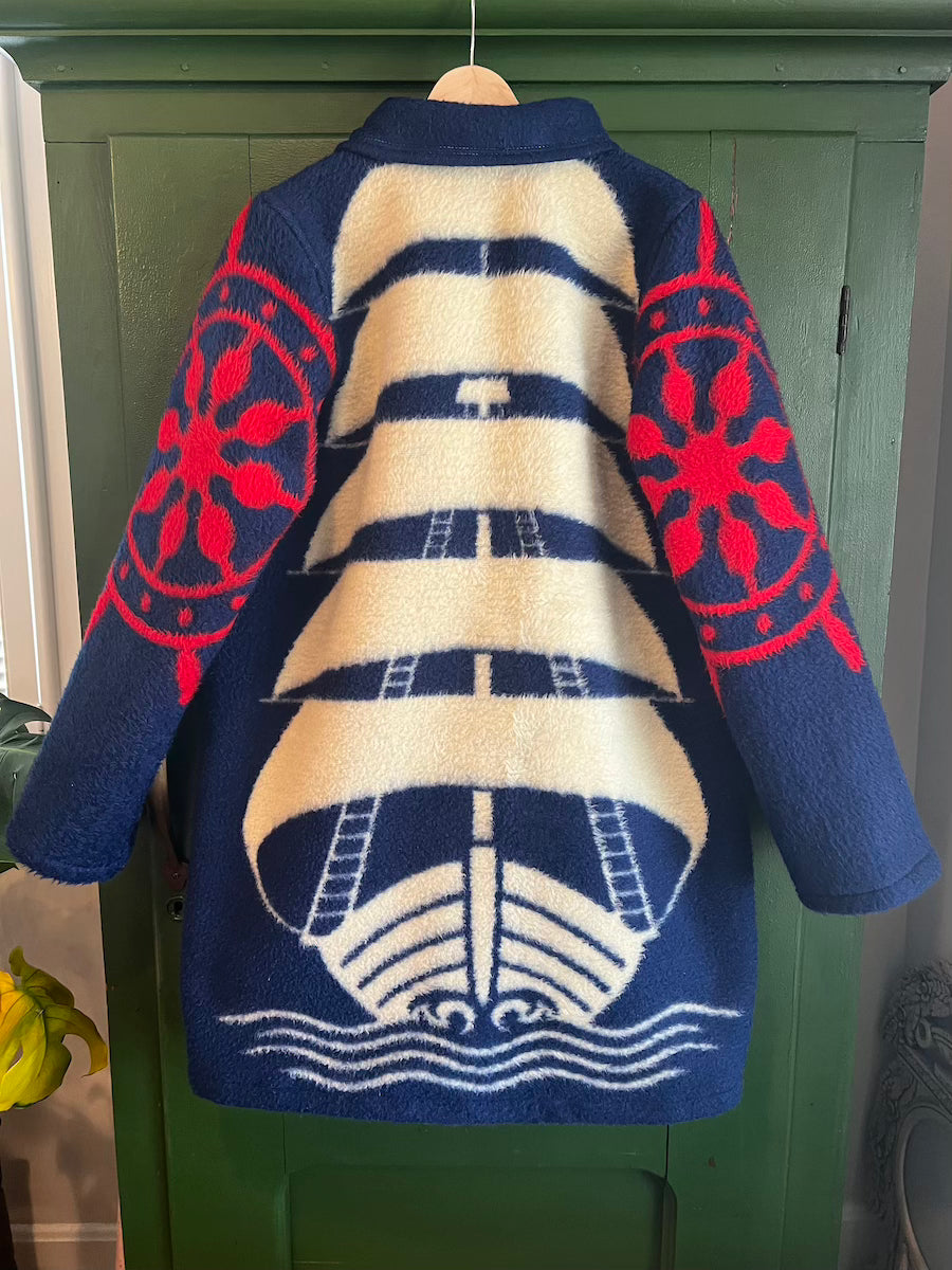 Nautical Blanket Coat With Removable Collar