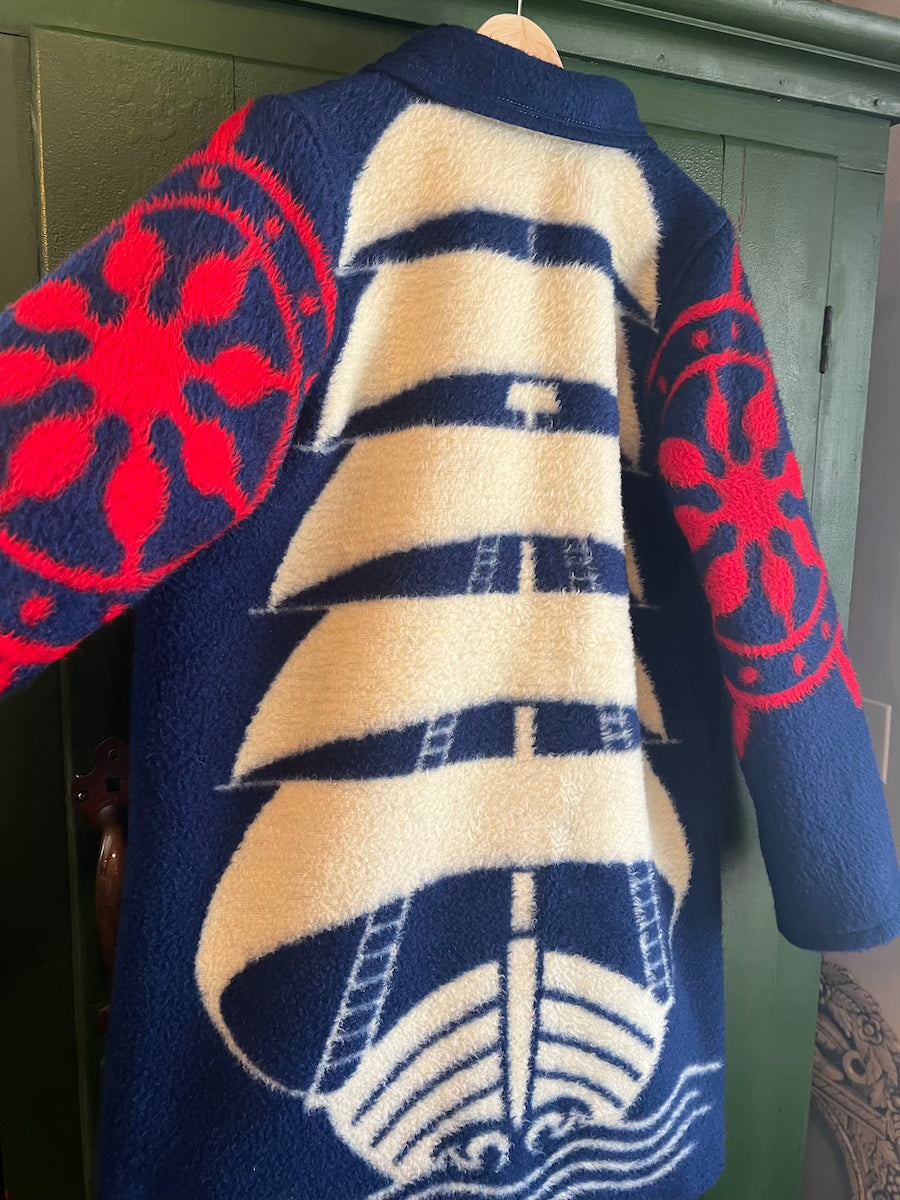 Nautical Blanket Coat With Removable Collar