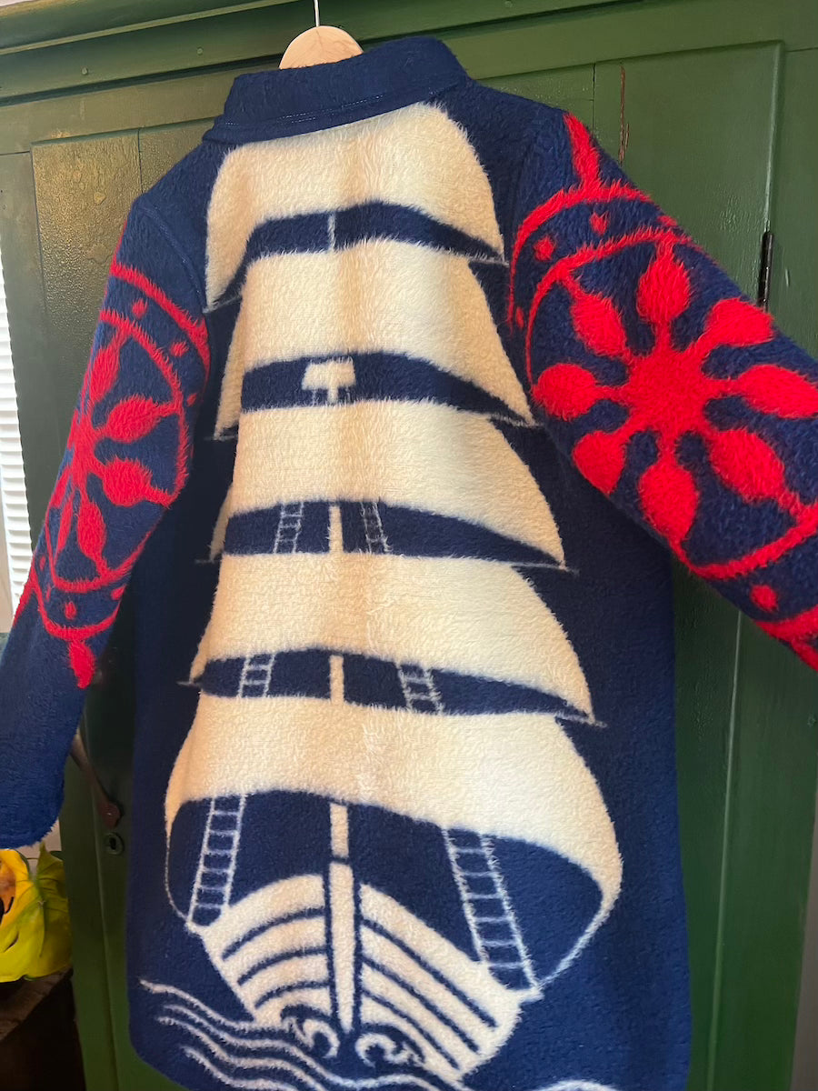 Nautical Blanket Coat With Removable Collar