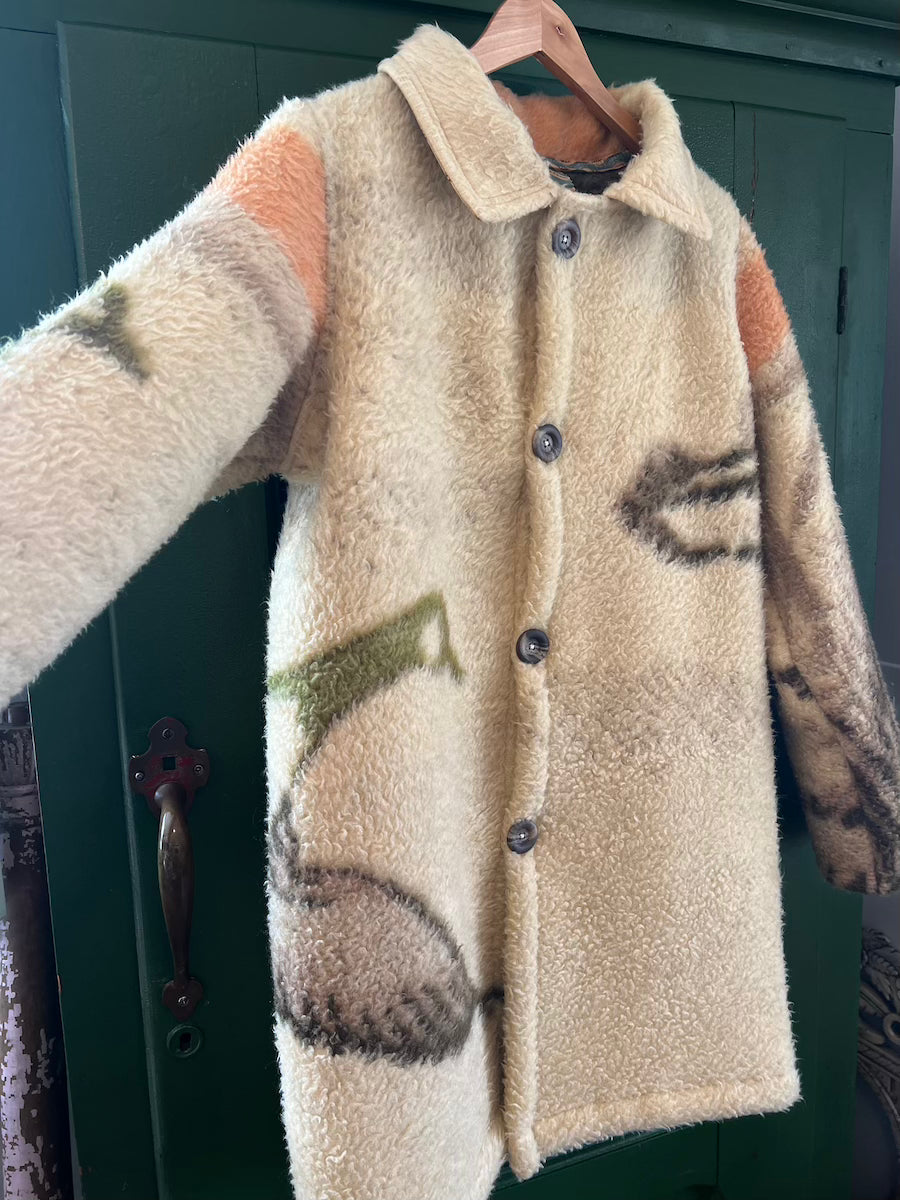 Green Geese Blanket Coat with Removable Fur Collar