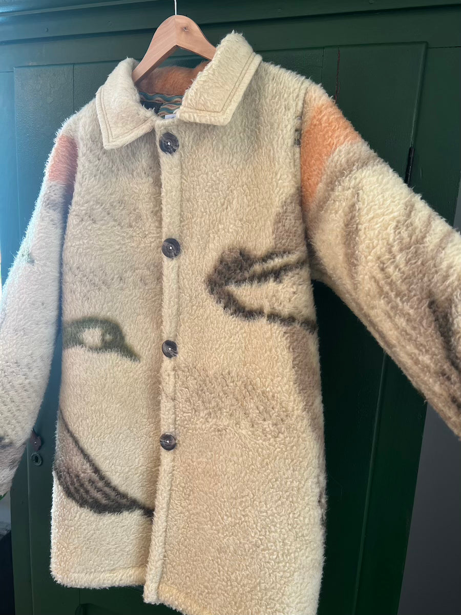 Green Geese Blanket Coat with Removable Fur Collar