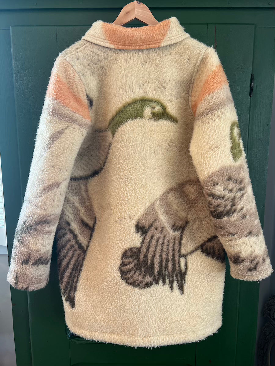 Green Geese Blanket Coat with Removable Fur Collar