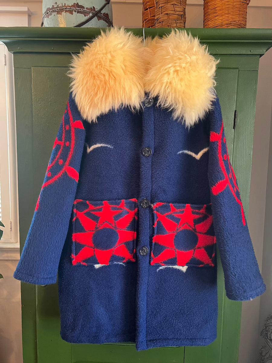 Nautical Blanket Coat With Removable Collar