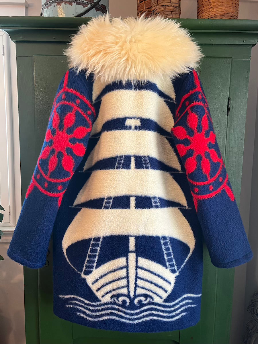 Nautical Blanket Coat With Removable Collar