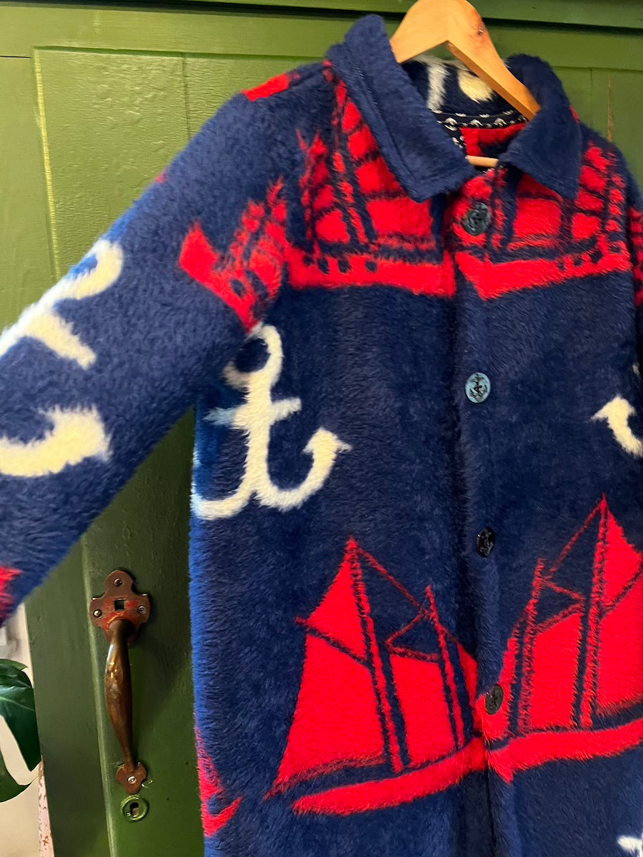 Nautical Blanket Coat With Removable Collar