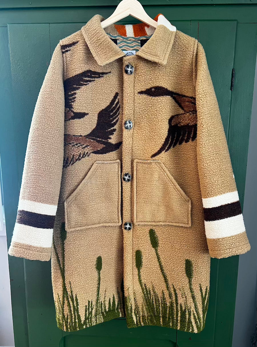 Brown Flying Geese Blanket Coat with removable collar