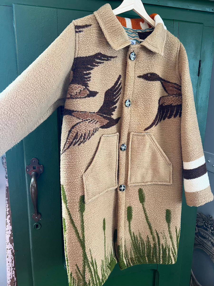 Brown Flying Geese Blanket Coat with removable collar