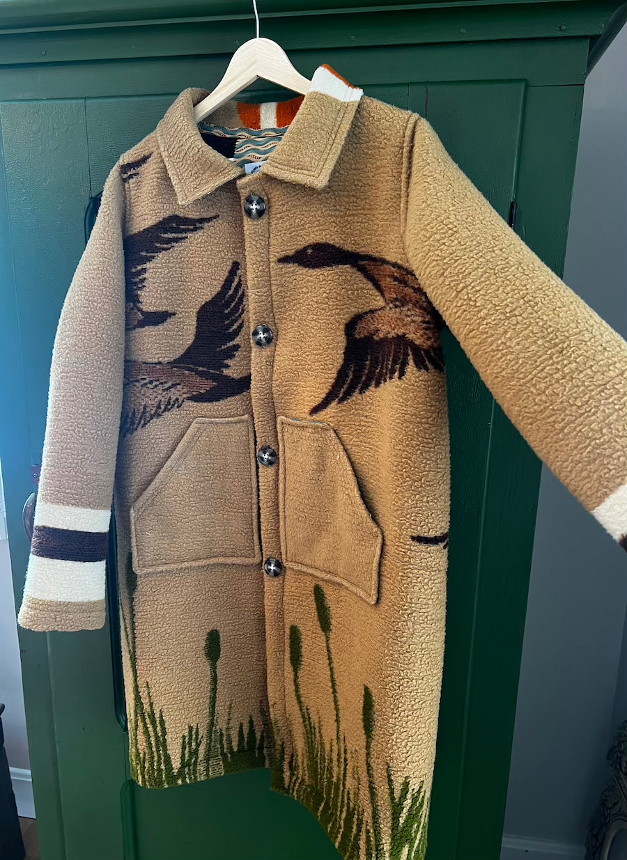 Brown Flying Geese Blanket Coat with removable collar