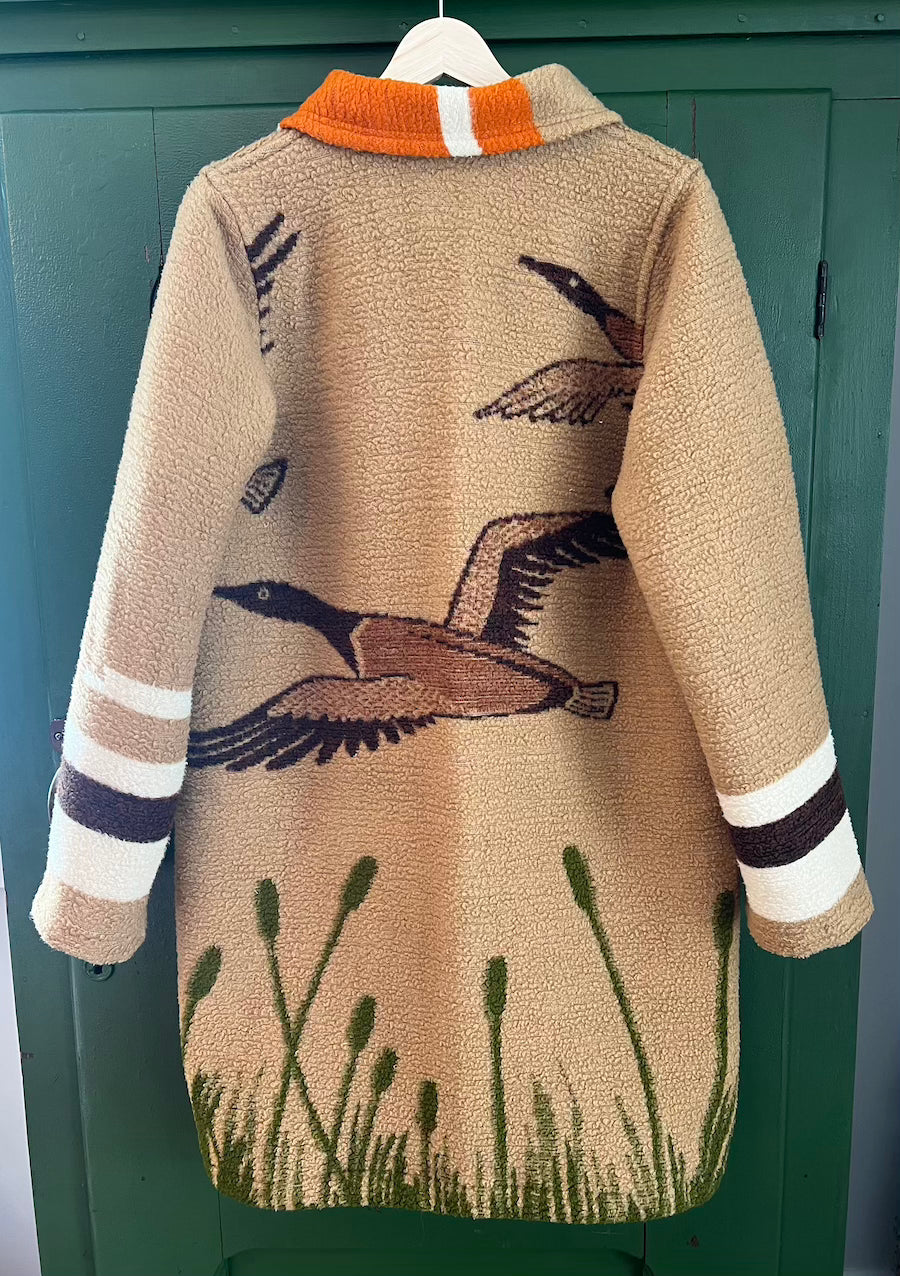 Brown Flying Geese Blanket Coat with removable collar