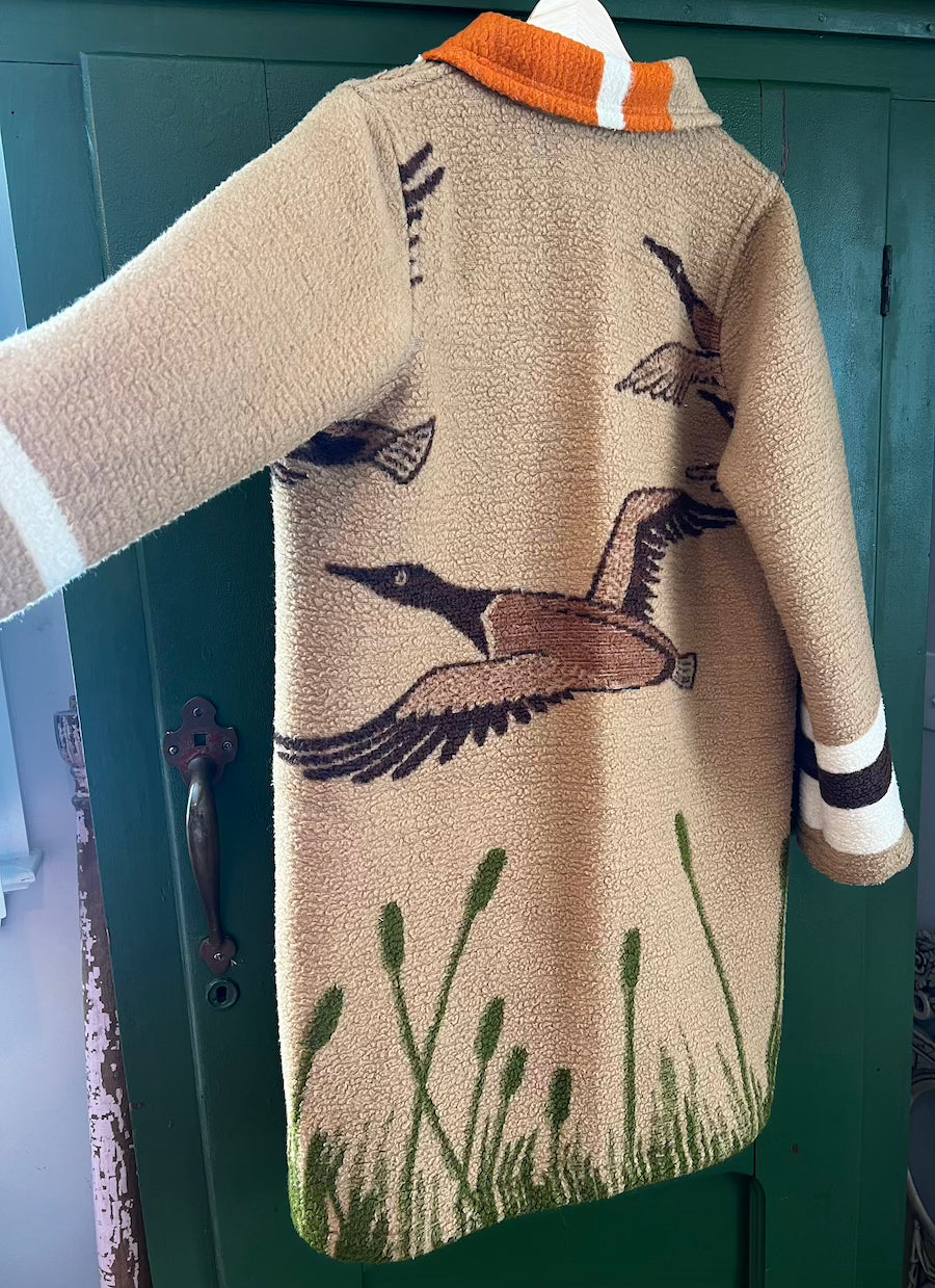 Brown Flying Geese Blanket Coat with removable collar