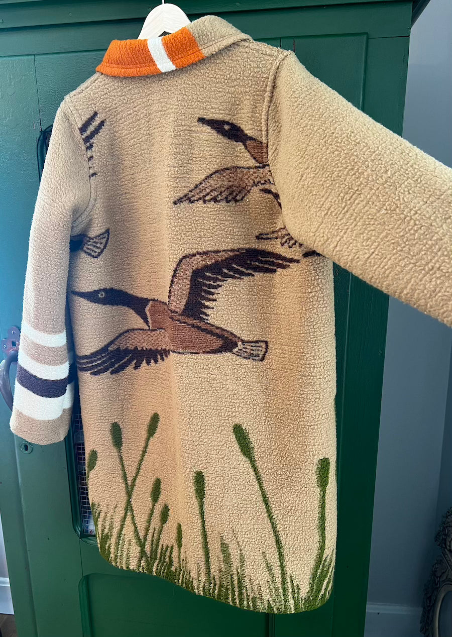 Brown Flying Geese Blanket Coat with removable collar