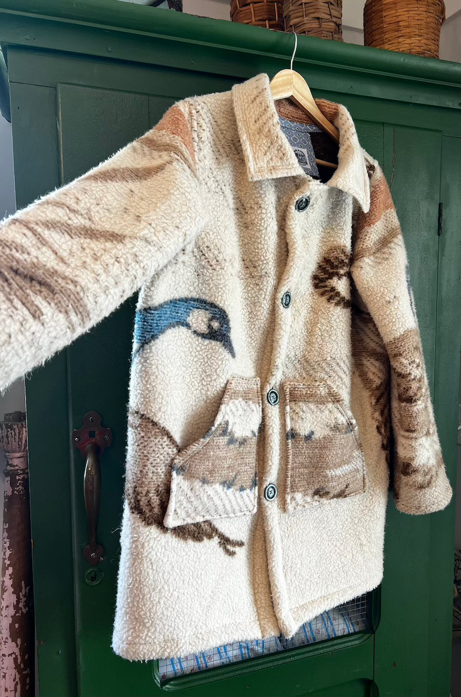 Blue Geese Blanket Coat with Removable Collar