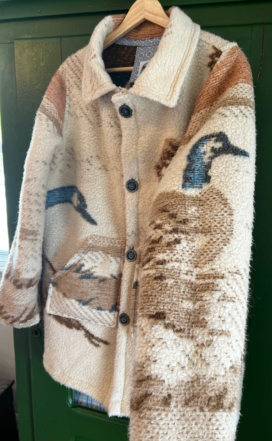 Blue Geese Blanket Coat with Removable Collar