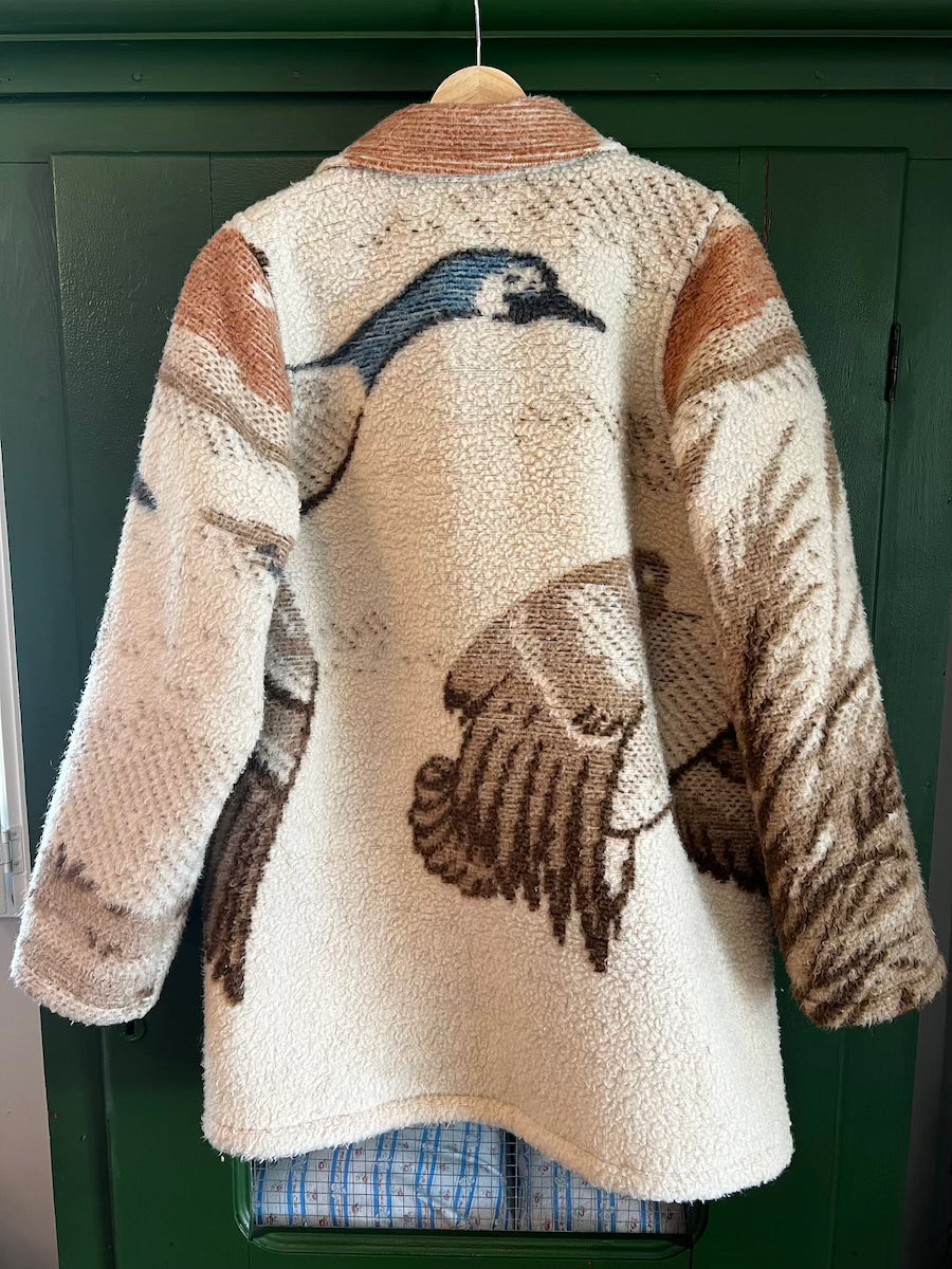 Blue Geese Blanket Coat with Removable Collar